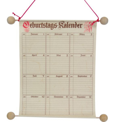 Geburtstagskalender 2886, 12 Monate / 1 Seite, 25x32cm, Jahresunabhängig