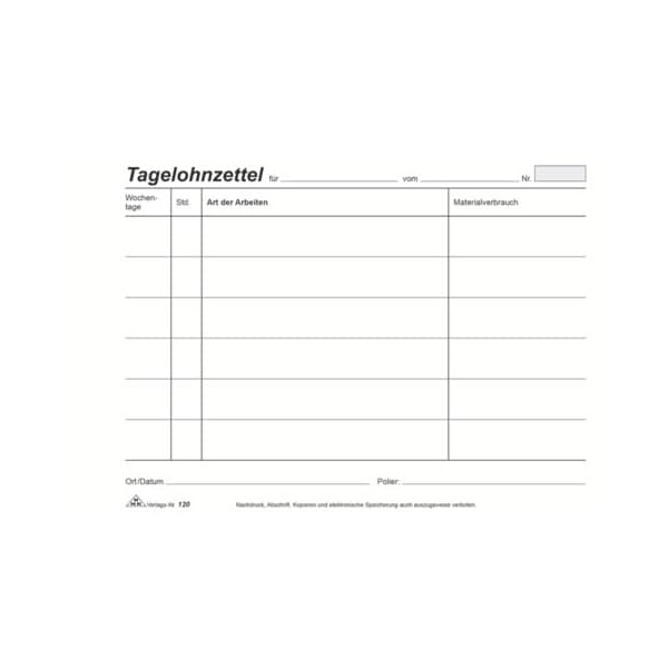 RNK Tagelohnzettel 120 A5 weiß 100 Blatt - Bürobedarf ...