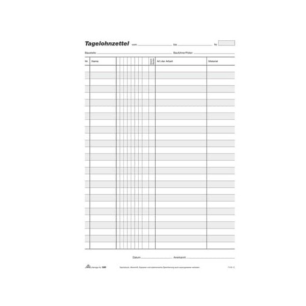 4002871018005 - Tagelohnzettel 180 A4 mit Durchschreibepapier 3x 50 Blatt 4002871018005 RNK