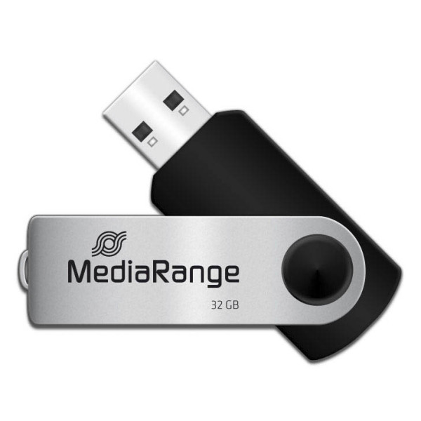 4260057127778 - USB Stick MediaRange Serie MR 32 GB USB 20 Drehkappengehäuse B 11 x T 11 x H 56 mm schwarz-silber