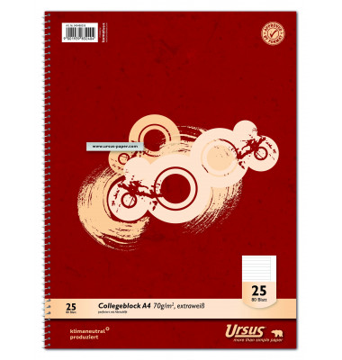 Collegeblock 040480035 Style Work flow, Muster, Lineatur 25 / liniert mit weißem Rand, A4, 70g, rot, 80 Blatt