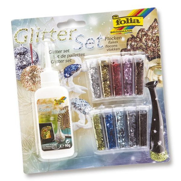 4001868060317 - 589  +1Deko-Kleber 90g Glitterset Flocken 10Ds sort