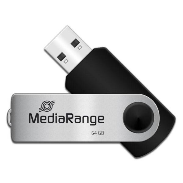 4260283112258 - USB Stick MediaRange Serie MR 64 GB USB 20 Drehkappengehäuse B 11 x T 11 x H 56 mm schwarz-silber