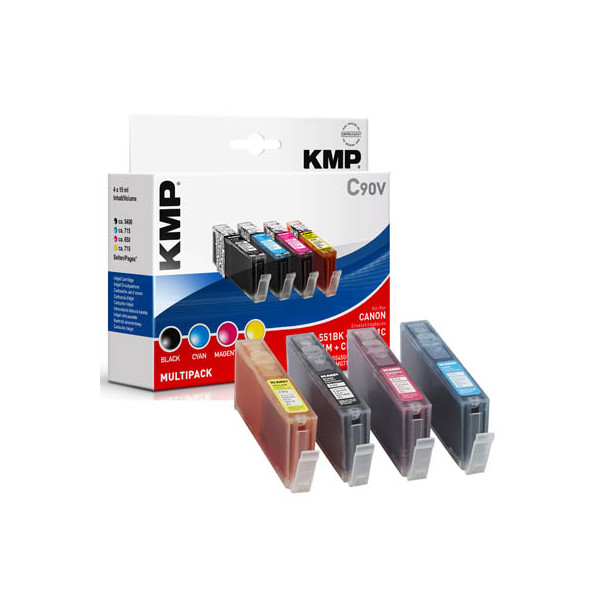KMP Druckerpatrone schwarz, cyan, magenta, zu Thüringen Canon Multipack, - kompatibel Bürobedarf C90V, CLI-551 1520,005 BK/C/M/Y, gelb XL