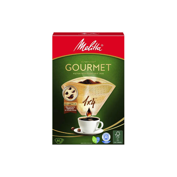 4006508206834 - Melitta® Filtertüten 1x4 80 Gourmet AROMA naturbraun mit 3 Aromazonen 1 Packung = 80 Stück