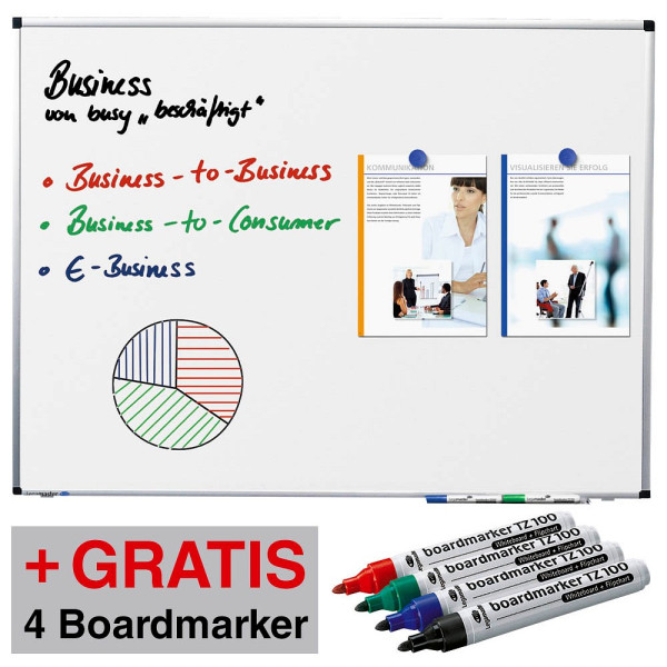 8713797082198 - AKTION Whiteboard PREMIUM 2400 x 1200 cm weiß spezialbeschichteter Stahl + GRATIS 4 Boardmarker TZ 100 farbsortiert