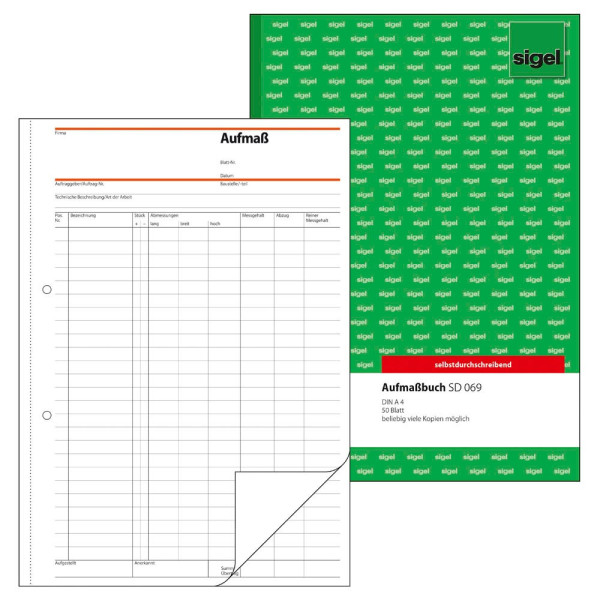 4004360828294 - SIGEL Bauformulare Aufmaßbuch Aufmaßbuch A41-Fach SD069 DIN A4 1x 50 Seiten