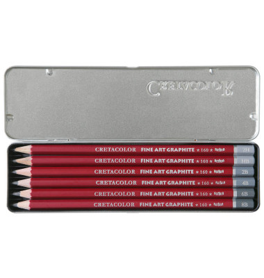 Graphit-Bleistift-Set Cleos-Fine Art 160-25 rot 6-teilig HB - 2H