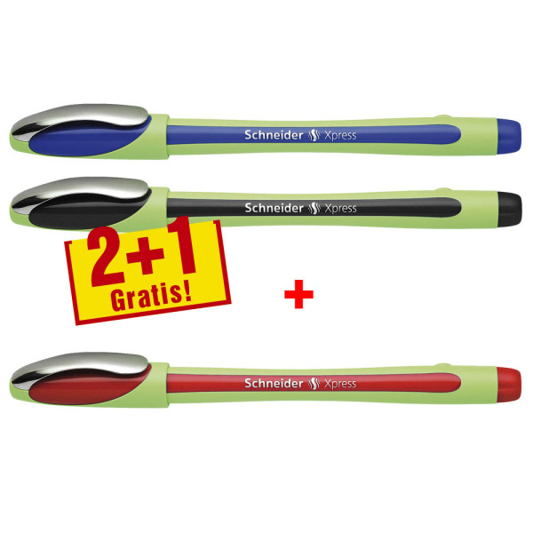 4004675062598 - Fineliner Schneider Xpress Strichstärke 08 mm dokumentenecht ergonomisch geformt Kunststoff & Edelstahl farbsortiertes 3er-Set in Etui