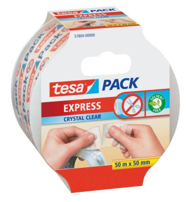 Packband Tesapack Express 57804-00000-01, 50mm x 50m, PP, handabreißbar, leise abrollbar, transparent