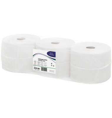 Toilettenpapier Jumbo 029180, 2-lagig, hochweiß, 1100 Blatt / Rolle,