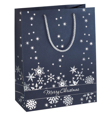 Geschenktasche GT111 Silver Snowflakes, Weihnachten, Weihnachts-Motiv, Silberne Schneeflocken, 17,5cm x 23cm