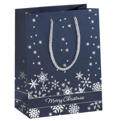 Geschenktasche GT110 Silver Snowflakes, Weihnachten, farblich abgestimmte Tragekordel, Silberprägung, Silberne Schneeflocken, 26