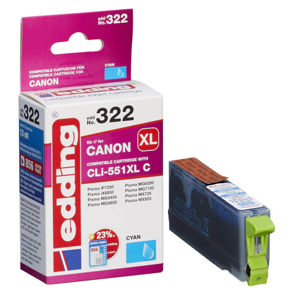 4043023546663 - 0 edding Druckerpatrone EDD-322 cyan kompatibel zu Canon CLI-551 XL