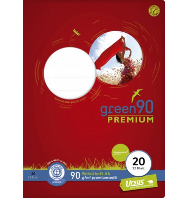 Schulheft 040784020 Green, Lineatur 20 / Lineatur 20, A4, 90g, grün, 32 Blatt / 64 Seiten