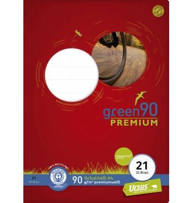 Schulheft 040784021 Green, Lineatur 21 / Lineatur 21, A4, 90g, grün, 32 Blatt / 64 Seiten