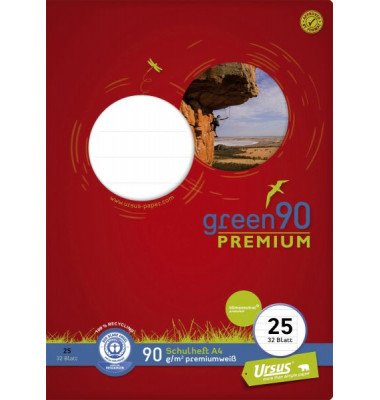 Schulheft 040784025 Green, Lineatur 25 / Lineatur 25, A4, 90g, grün, 32 Blatt / 64 Seiten