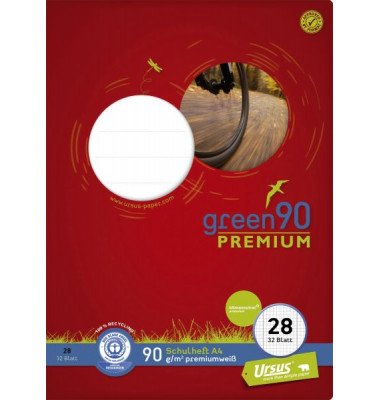 Schulheft 040784028 Green, Lineatur 28 / Lineatur 28, A4, 90g, grün, 32 Blatt / 64 Seiten