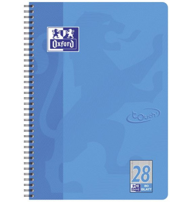 Collegeblock 400086497 touch, Lineatur 28 / kariert mit Rand innen/außen, A4+, 90g, blau, 80 Blatt