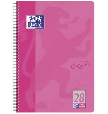 Collegeblock 400086496 touch, Lineatur 28 / kariert mit Rand innen/außen, A4+, 90g, rosa, 80 Blatt