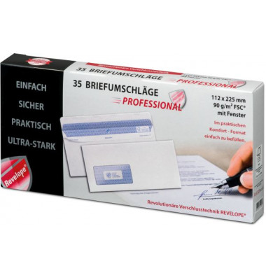 Briefumschlag Revelope Professional 30051774, Din Lang+ (C6/5), mit Fenster, selbstklebend, 90g, weiß