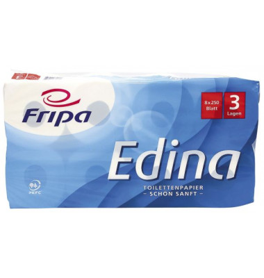 Toilettenpapier Edina 1010810, 3-lagig, hochweiß, 250 Blatt / Rolle,