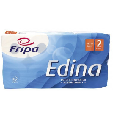 Toilettenpapier Edina 1010808, 2-lagig, hochweiß, 250 Blatt / Rolle,