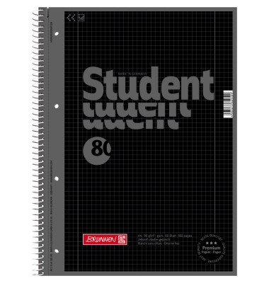 Collegeblock 10-67928190 Student Colour Code, Lineatur 28 / kariert mit Rand innen/außen, A4, 90g, schwarz, 80 Blatt