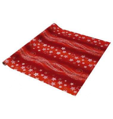 Geschenkpapier GP113, Sterne/Ornamente, 70cm x 5m, rot/silber