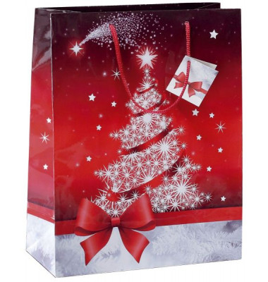 Geschenktasche GT022, Weihnachten, Sparkling Tree, mit Glanzlackierung und Geschenkanhänger, Sparkling Tree, 260mm x 330mm