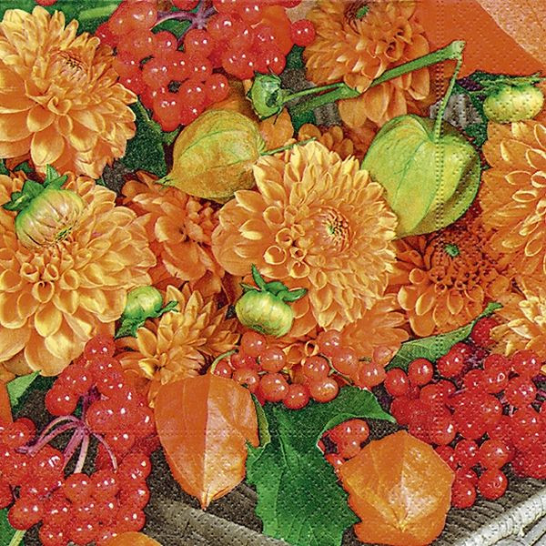 4037698225978 - Herbst Lunchservietten Flower & fruits -  33 x 33 cm 20 Stück