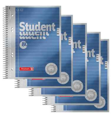 Collegeblock 10-67151 Student Premium, Lineatur 21 / liniert mit Rand innen, A5, 90g, blau, 80 Blatt