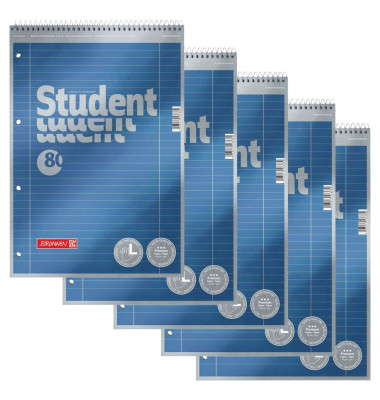 Collegeblock 10-67111 Student Premium, Lineatur 27 / liniert mit Rand innen/außen, A4, 90g, blau, 80 Blatt