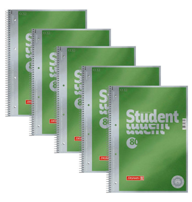 Collegeblock 10-67140 Student Premium, Lineatur 20 / blanko, A4, 90g, grün, 80 Blatt