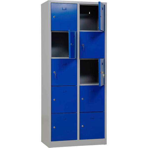 4260090175330 - Schließfachschrank 106956 Metall 2 Abteile mit 10 Fächern abschließbar 80x190cm (BxH) blau 4260090175330 106956