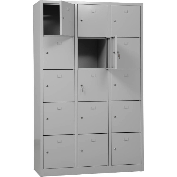 4260090175255 - Schließfachschrank 106975 Metall 3 Abteile mit 15 Fächern abschließbar 119x190cm (BxH) lichtgrau 4260090175255 Gürkan