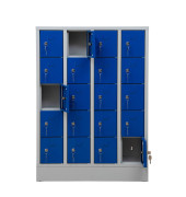 Schließfachschrank 111037, Metall, 4 Abteile mit 20 Fächern, abschließbar, 80x110cm (BxH), blau