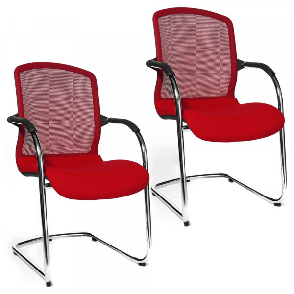 4014296074993 - OPEN CHAIR - der Design-Besucherstuhl Freischwinger mit Netzrücken VE 2 Stk rot