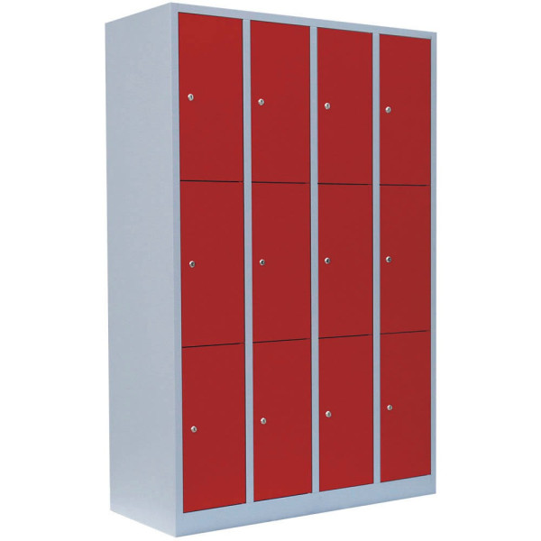 4061815517738 - Schließfachschrank 520344 Metall 4 Abteile mit 12 Fächern abschließbar 117x180cm (BxH) rot 4061815517738 LÜLLMANN