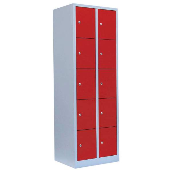 4061815518407 - Schließfachschrank 520524 Metall 2 Abteile mit 10 Fächern abschließbar 60x180cm (BxH) rot