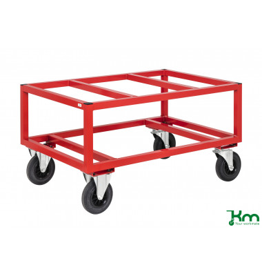 Palettenwagen rot bis 800 kg 2 Bockrollen 2 Lenkrollen mit Bremse 1200x1000x650mm KM221-FIN-RB