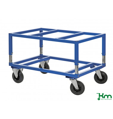 Palettenwagen blau bis 800 kg 2 Bockrollen 2 Lenkrollen mit Bremse 1200x800x655mm KM222-BB