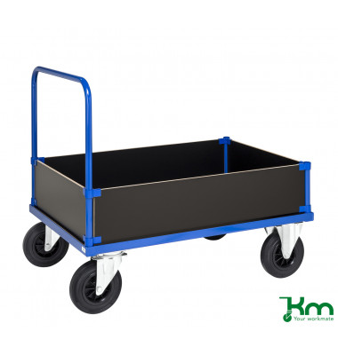 Plattformwagen Serie 300 mdf KM335-2L, 700x1000mm (BxL gesamt), bis 500kg belastbar, 2 Bockrollen, 2 Lenkrollen, braun