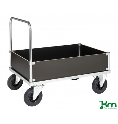 Plattformwagen Serie 500 KM535-3LB, 800x1200mm (BxL gesamt), bis 500kg belastbar, 2 Bockrollen, 2 Lenkrollen, mit Bremse, silber