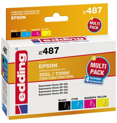 Tintenpatrone Epson 29XL EDD-487 ca. 665 Seiten schwarz, ca. 625 Seiten farbig schwarz, mehrfarbig 4 St./Pack.