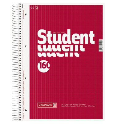 Collegeblock 10-67728 Student, Lineatur 28 / kariert mit Rand innen/außen, A4, 70g, rot, 160 Blatt