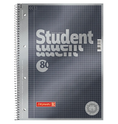 Collegeblock 10-67142 Student Premium, Lineatur 22 / kariert mit Rand innen, A4, 90g, grau, 80 Blatt