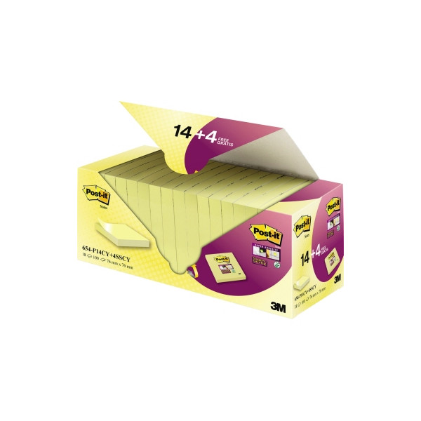 4054596430358 - Post-it Haftnotiz ® Notes Promotion 76 x 76 mm (B x H) inkl 4 x 90 Bl ® Super Sticky Notes gratis gelb 100 Bl Block 18 Block Pack