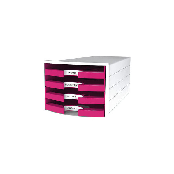 4012473101883 - - Schubladenbox impuls 4 Schubladen din A4 din C4 Polystyrol Gehäusefarbe weiß Farbe der Schublade Trend Colour pink