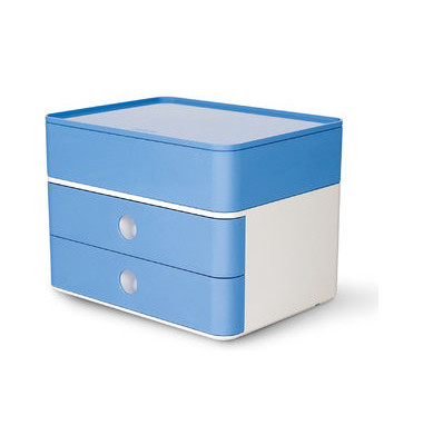 Schubladenbox Smart-Box Plus Allison 1100-84 SnowWhite/SkyBlue 2 Schubladen geschlossen mit Utensilienbox